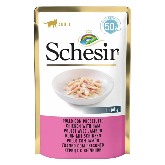 Schesir Nassfutter Katze Huhn mit Schinken, Beutel 50 g