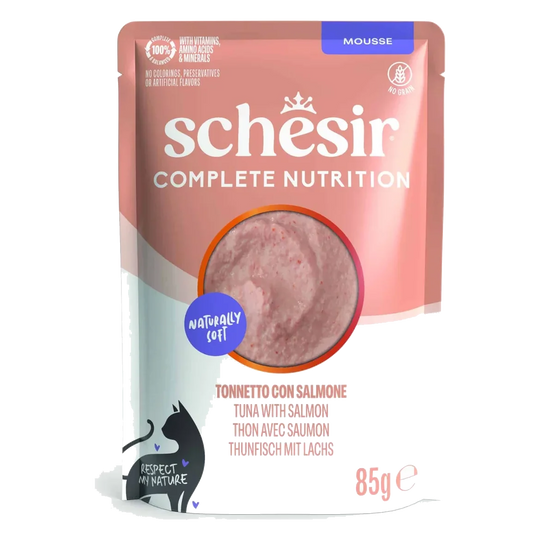 Schesir Nassfutter Katze Mousse Thunfisch mit Lachs, Beutel 85 g