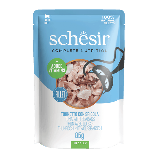 Schesir Nassfutter Katze Thunfisch mit Wolfsbarsch, Beutel 85 g