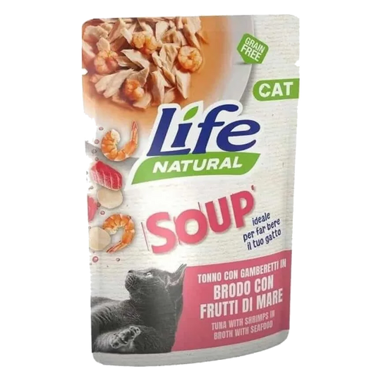 Life Cat Suppe Thunfisch mit Garnelen und Meeresfrüchten für Katzen, 60 g