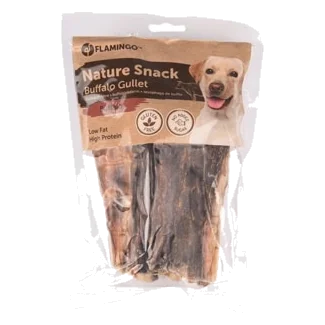 Kausnack Hund Büffelschlund Flamingo, flache Streifen, 100 g