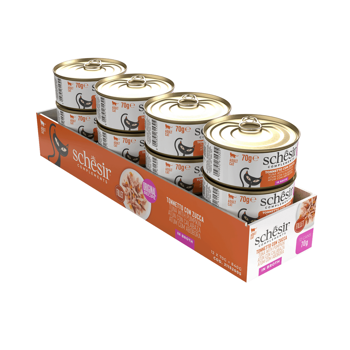 Schesir Nassfutter Katze Thunfisch mit Kürbis in Brühe, Dose 70 g – Bild 2