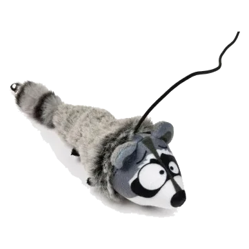 Katzenangel mit Plüschtier FuzzYard Yeetz Run Along Racoon